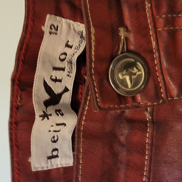 Jean Red & Black Faux Leather beija flor Brazil 12 - Picture 2 of 7